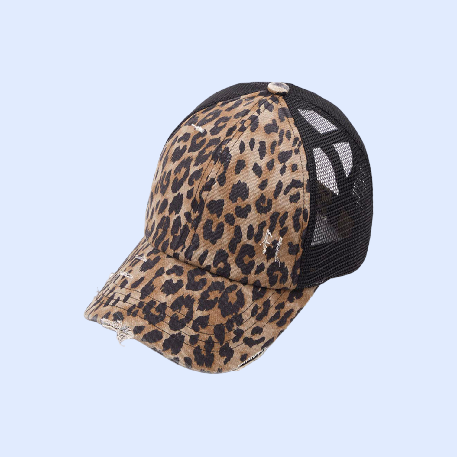 Washed Denim Criss Cross High Pony Ball Cap BT780