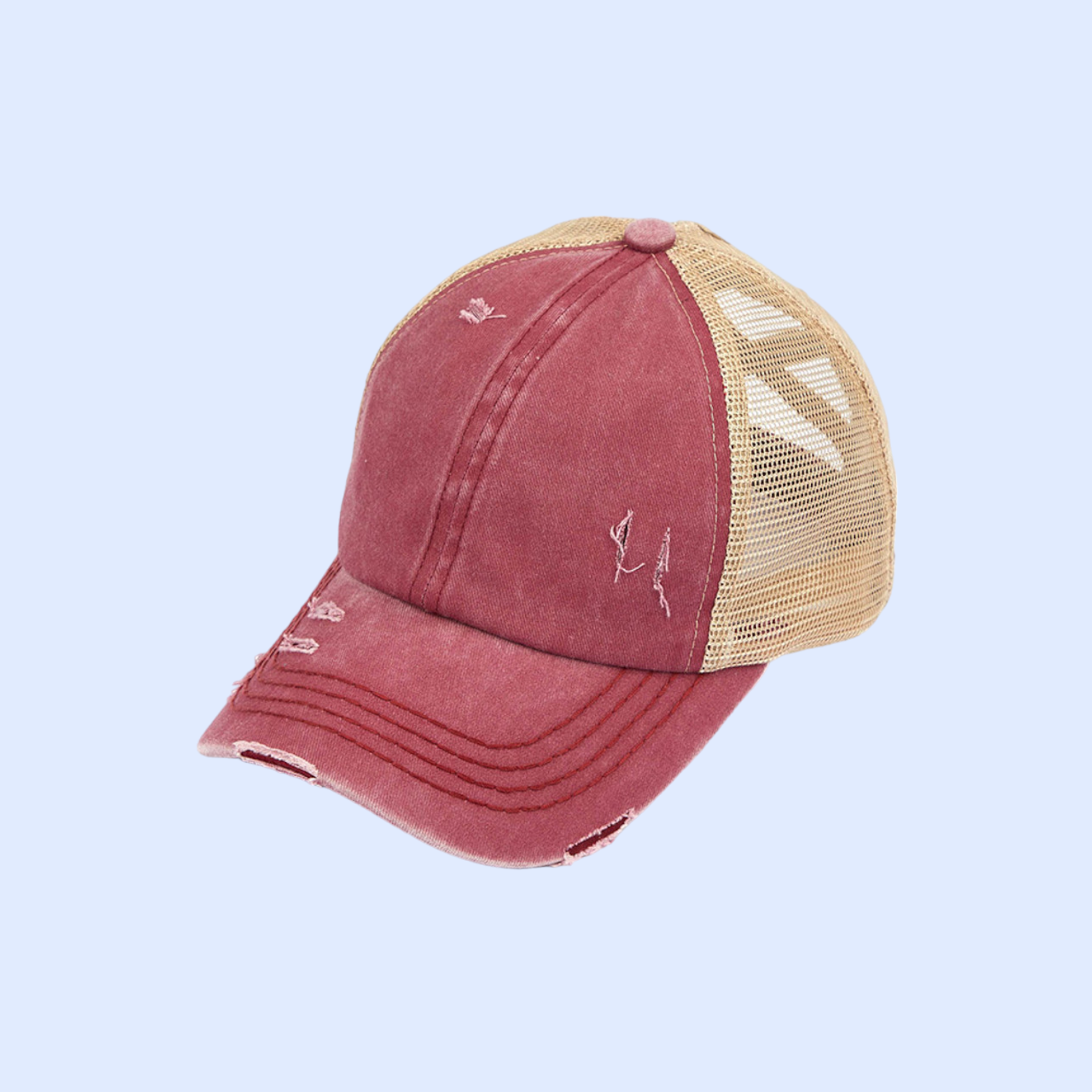 Washed Denim Criss Cross High Pony Ball Cap BT780