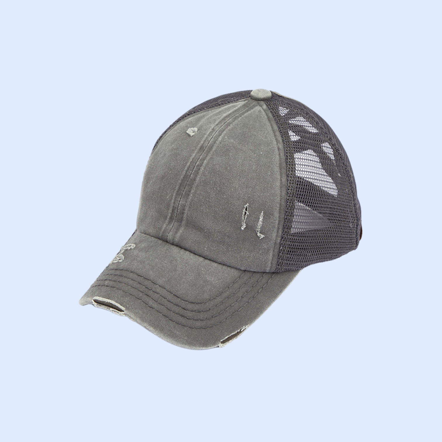 Washed Denim Criss Cross High Pony Ball Cap BT780