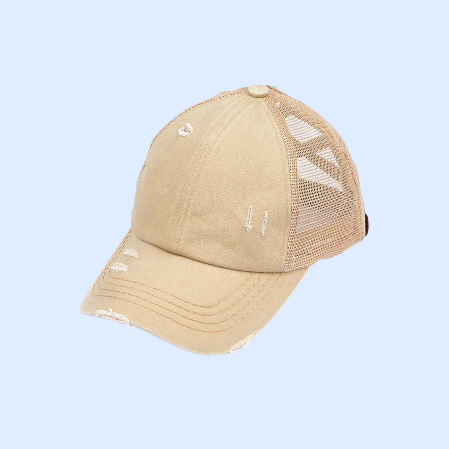 Washed Denim Criss Cross High Pony Ball Cap BT780