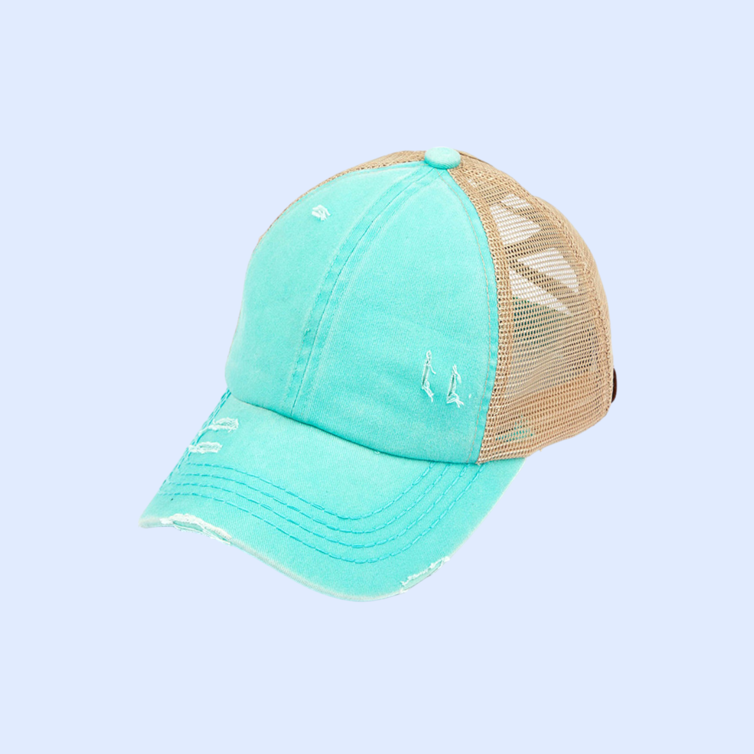 Washed Denim Criss Cross High Pony Ball Cap BT780