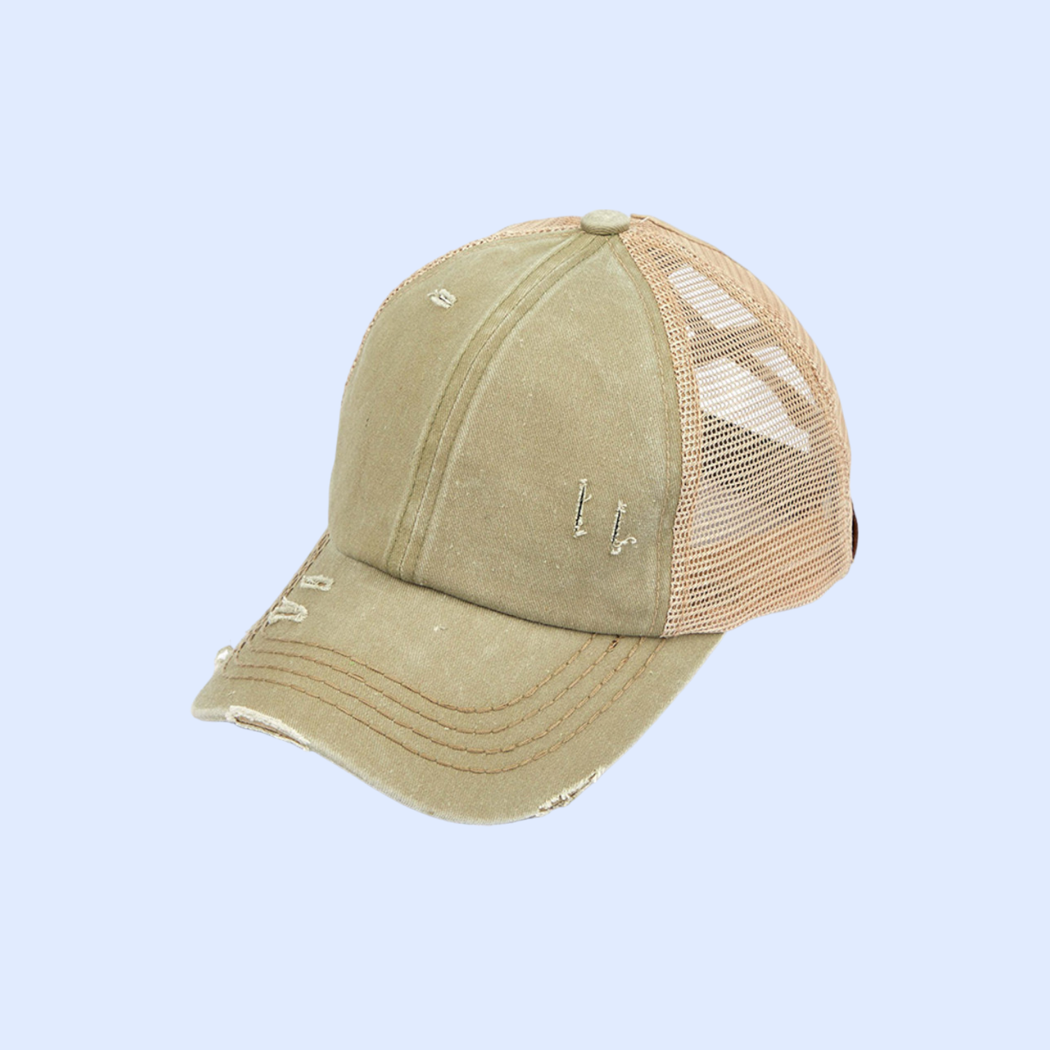 Washed Denim Criss Cross High Pony Ball Cap BT780