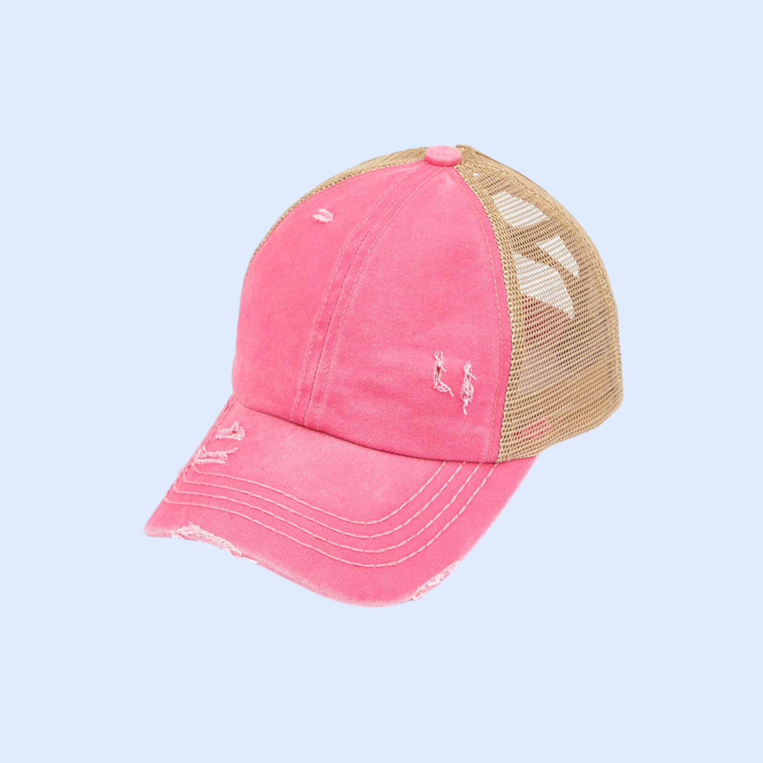Washed Denim Criss Cross High Pony Ball Cap BT780