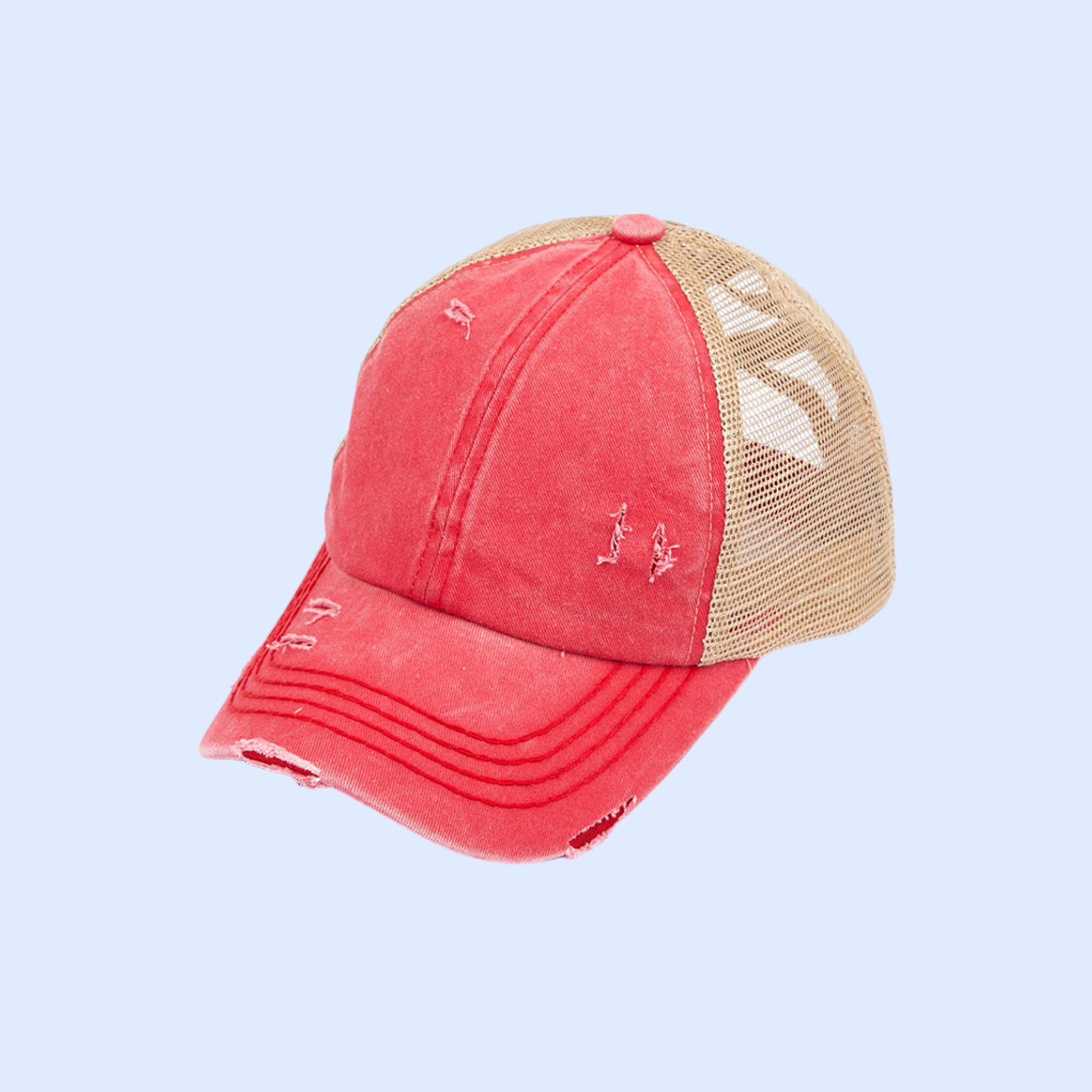 Washed Denim Criss Cross High Pony Ball Cap BT780