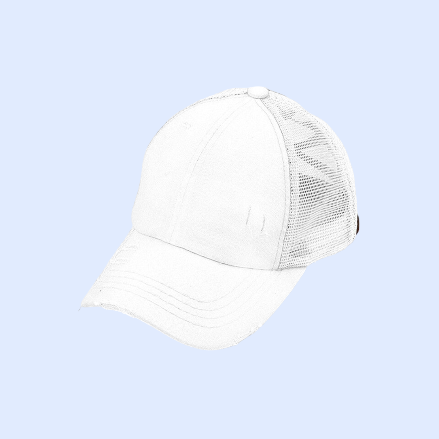 Washed Denim Criss Cross High Pony Ball Cap BT780