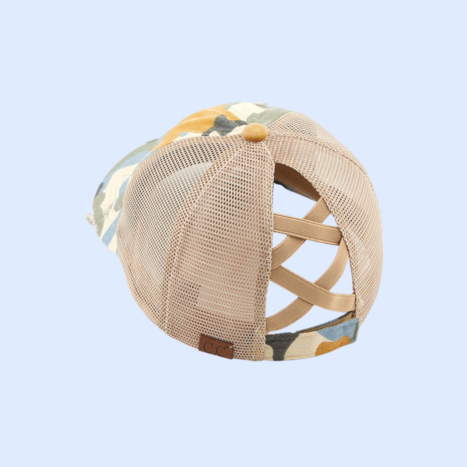 Distressed Camouflage Criss-CrossHigh Ponytail Ball Cap BT783