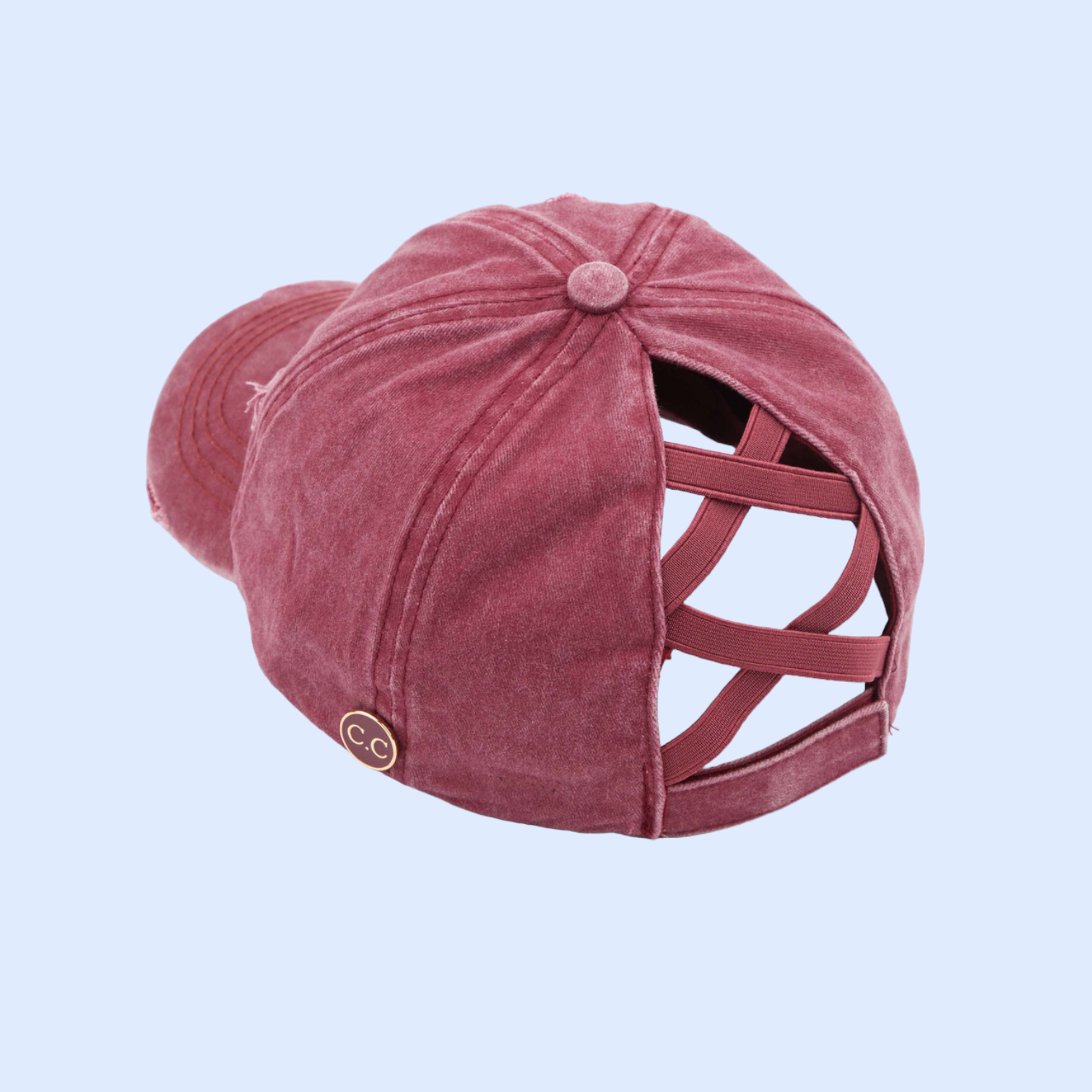 Washed Denim Criss-Cross High Ponytail CC Ball Cap BT799C