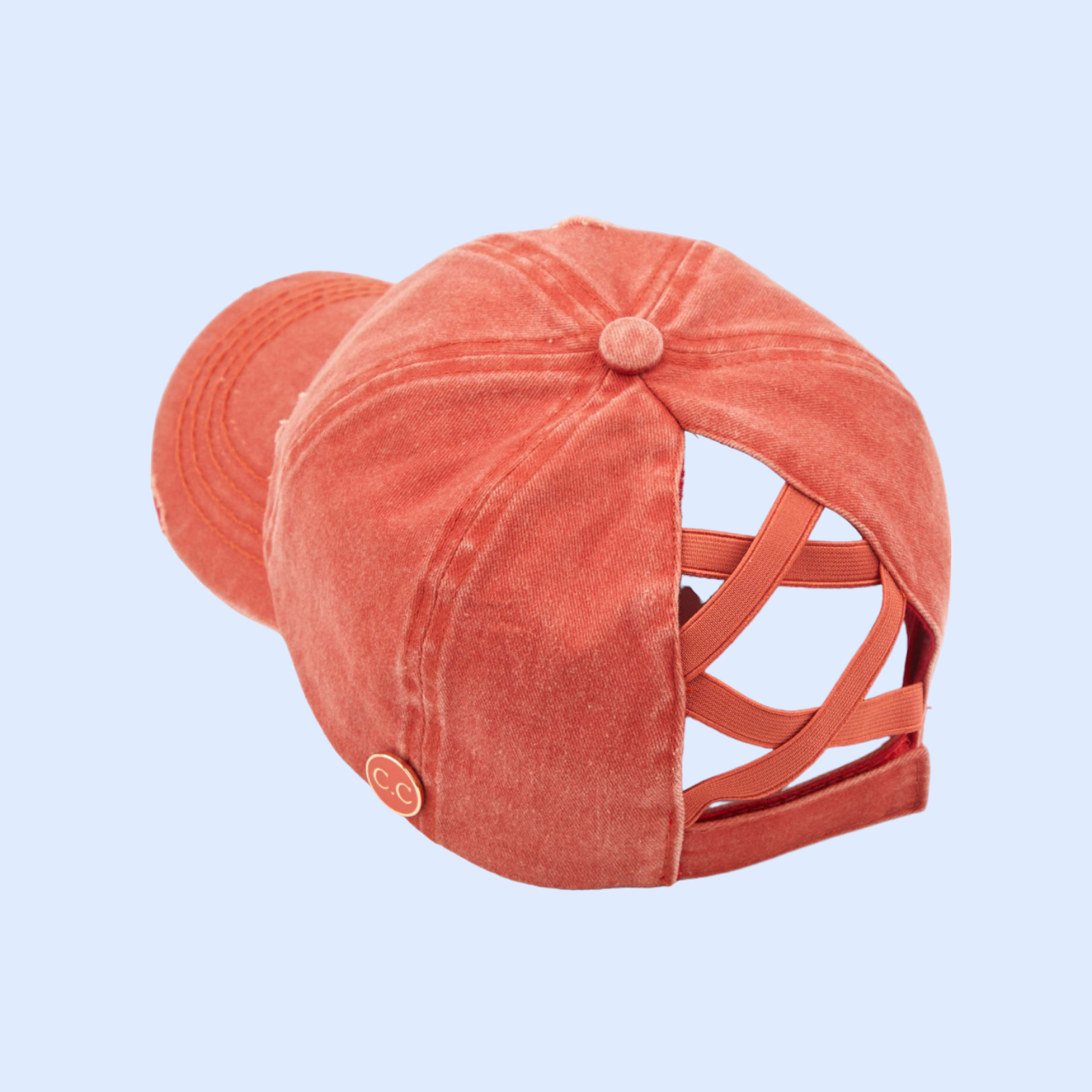 Washed Denim Criss-Cross High Ponytail CC Ball Cap BT799C