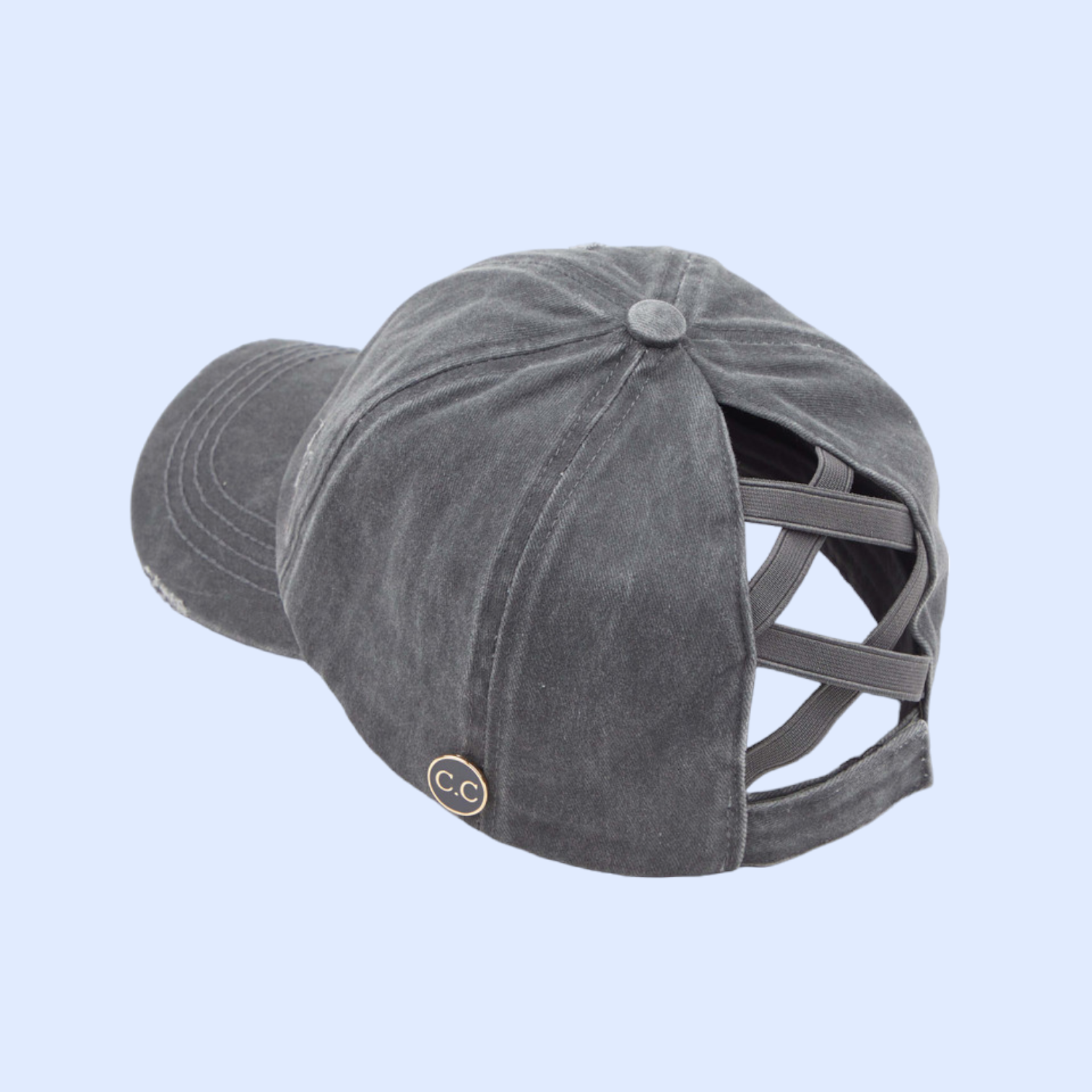 Washed Denim Criss-Cross High Ponytail CC Ball Cap BT799C