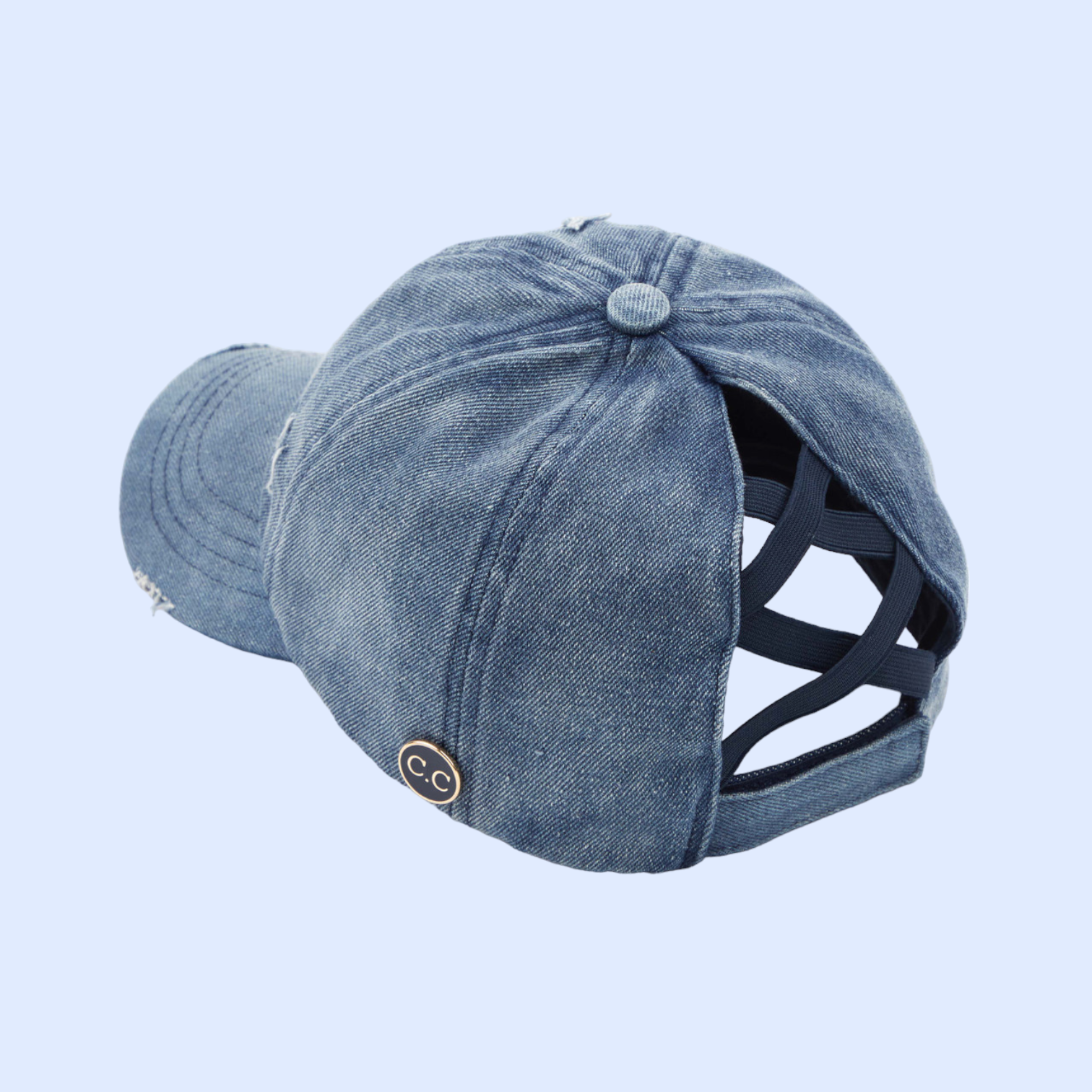 Washed Denim Criss-Cross High Ponytail CC Ball Cap BT799C