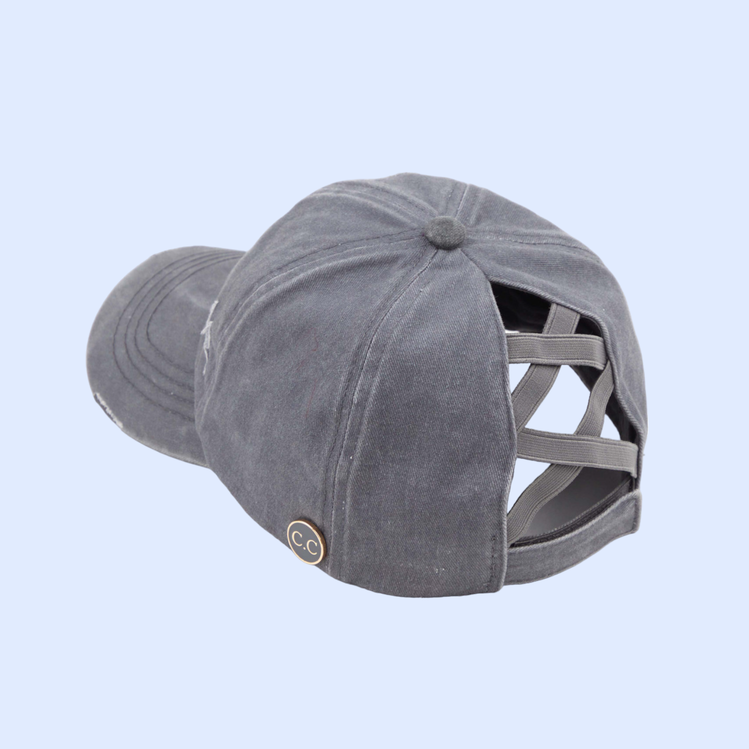Washed Denim Criss-Cross High Ponytail CC Ball Cap BT799C