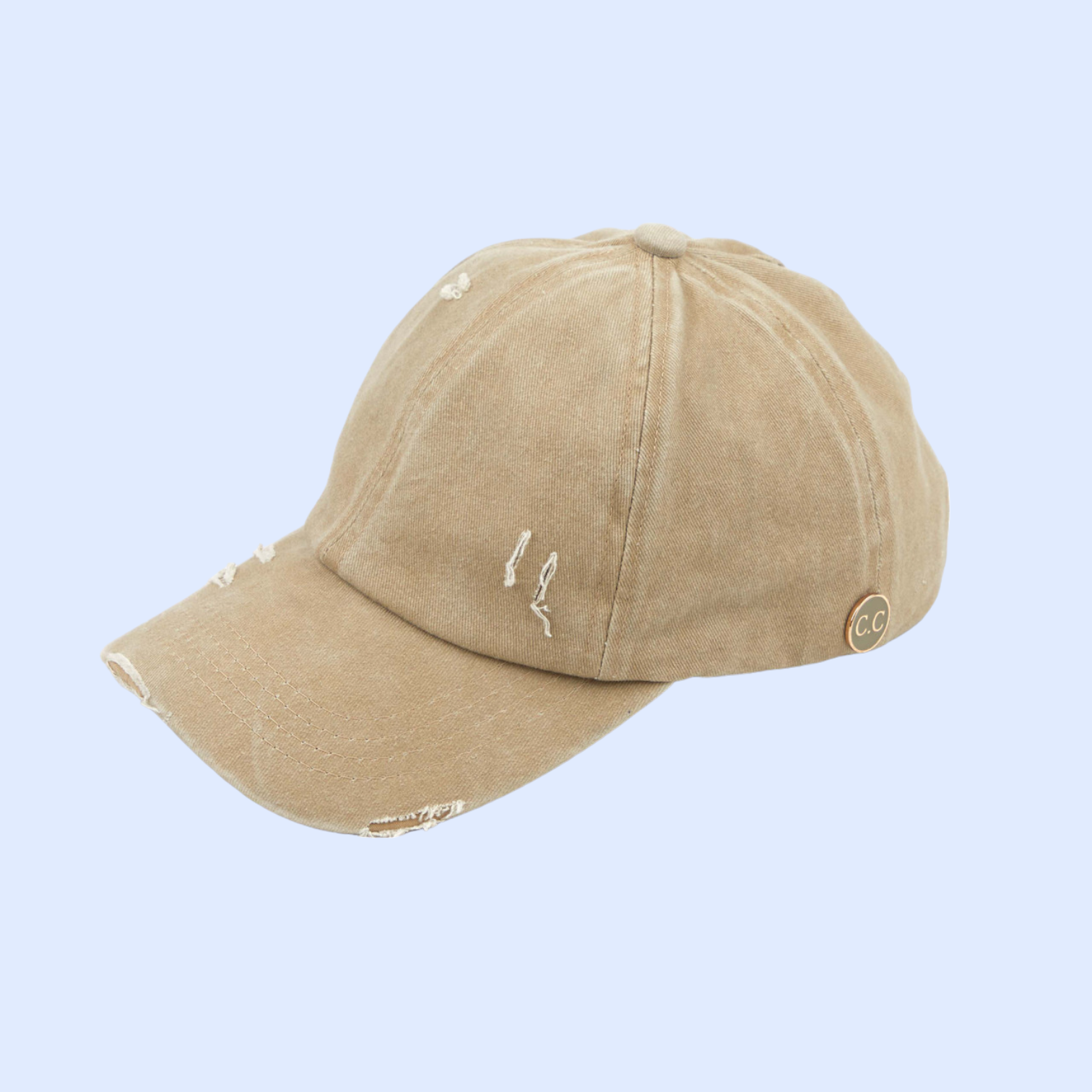 Washed Denim Criss-Cross High Ponytail CC Ball Cap BT799C