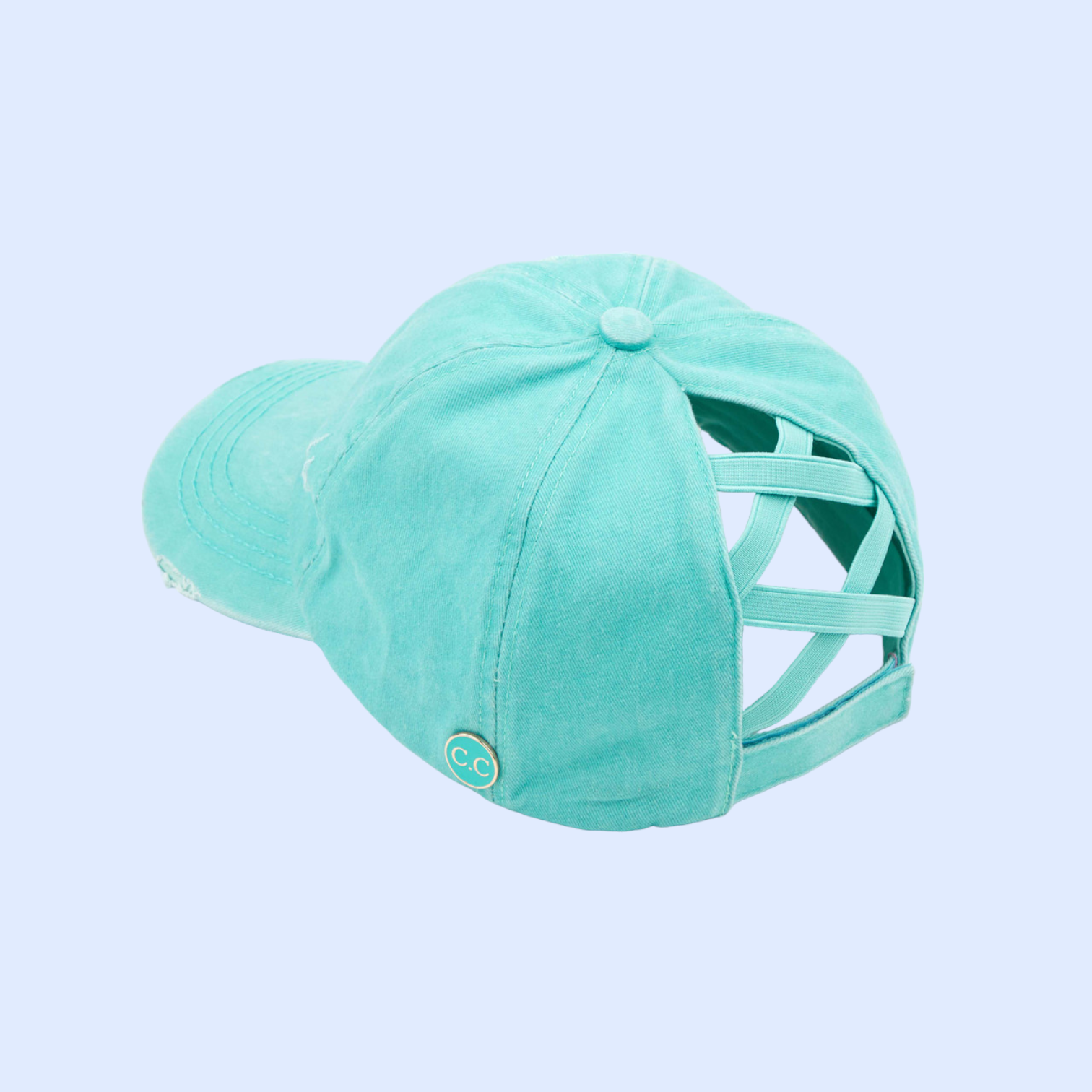 Washed Denim Criss-Cross High Ponytail CC Ball Cap BT799C