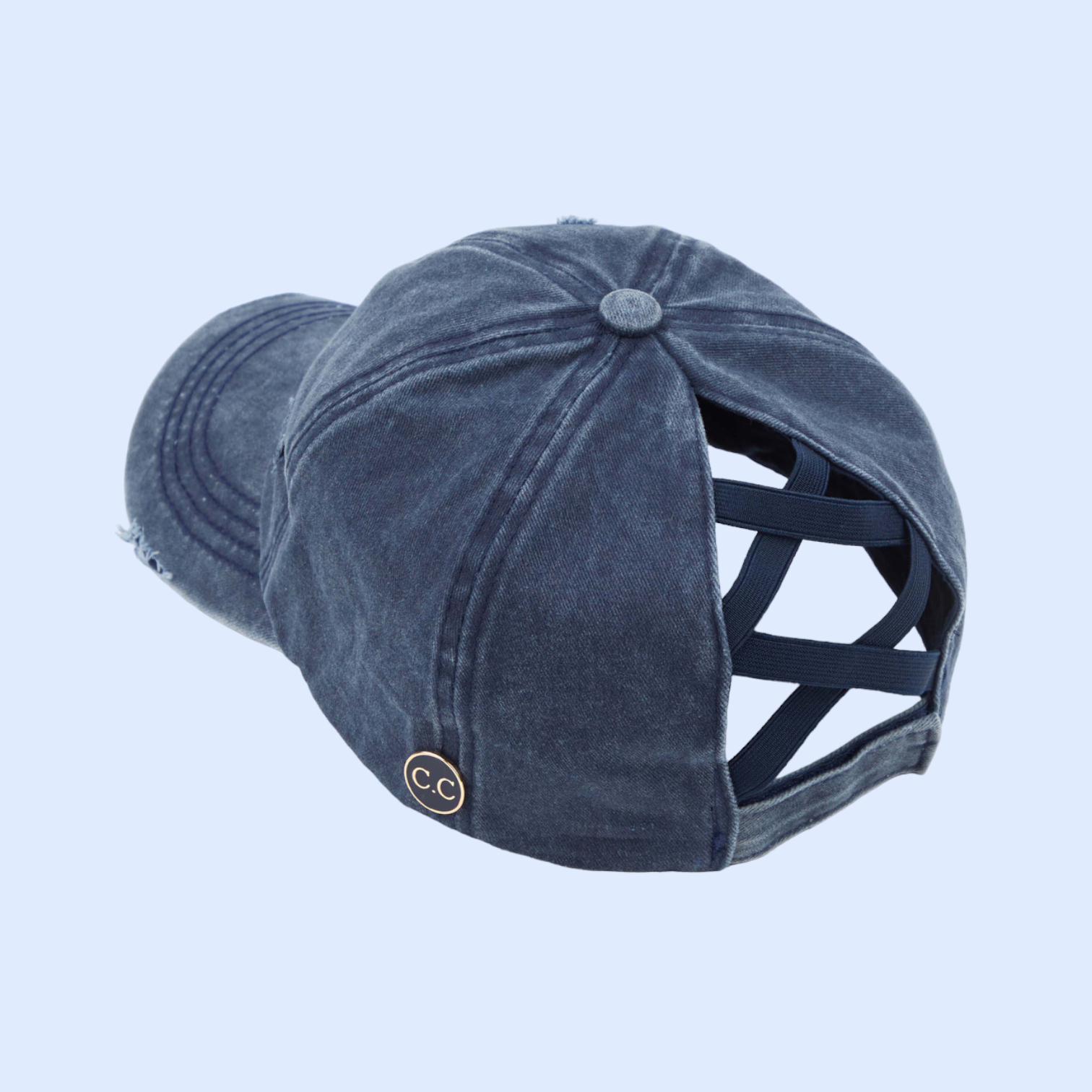 Washed Denim Criss-Cross High Ponytail CC Ball Cap BT799C