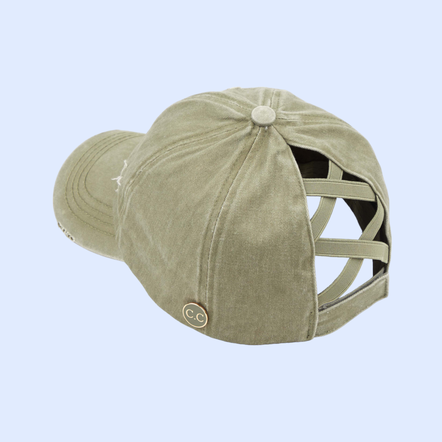Washed Denim Criss-Cross High Ponytail CC Ball Cap BT799C