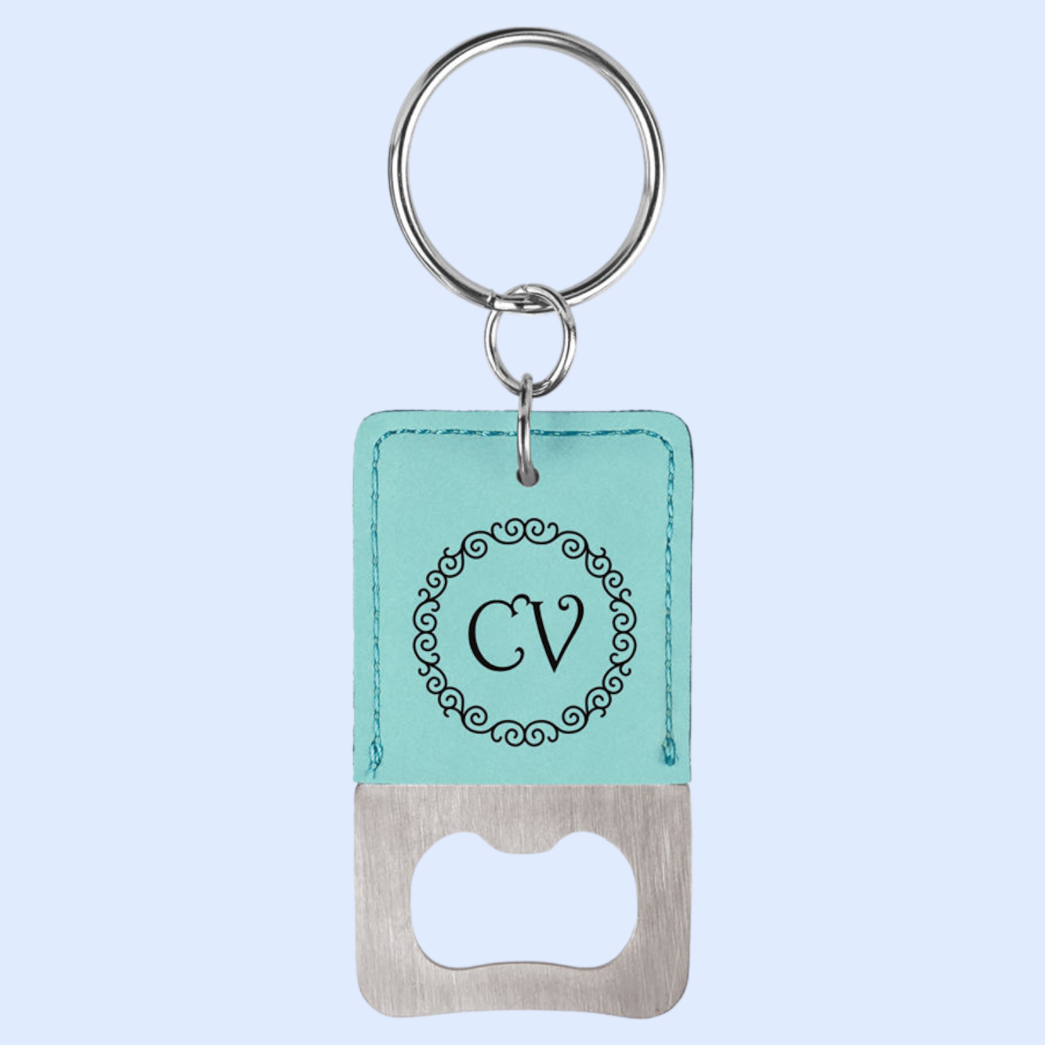 LASERABLE LEATHERETTE BOTTLE OPENER KEYCHAIN