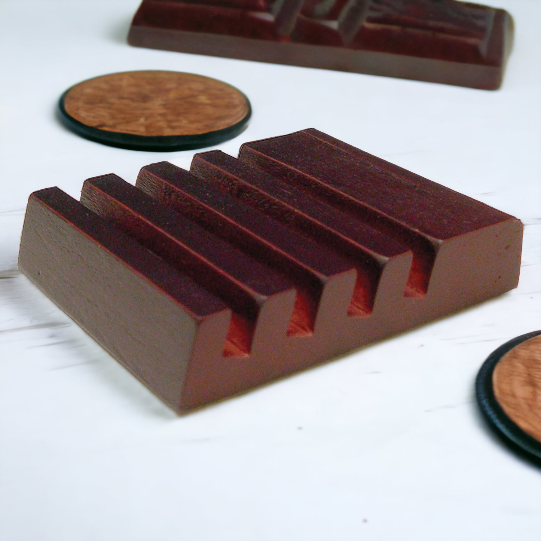 MAHOGANY FINISH SLOTTED COASTER HOLDER