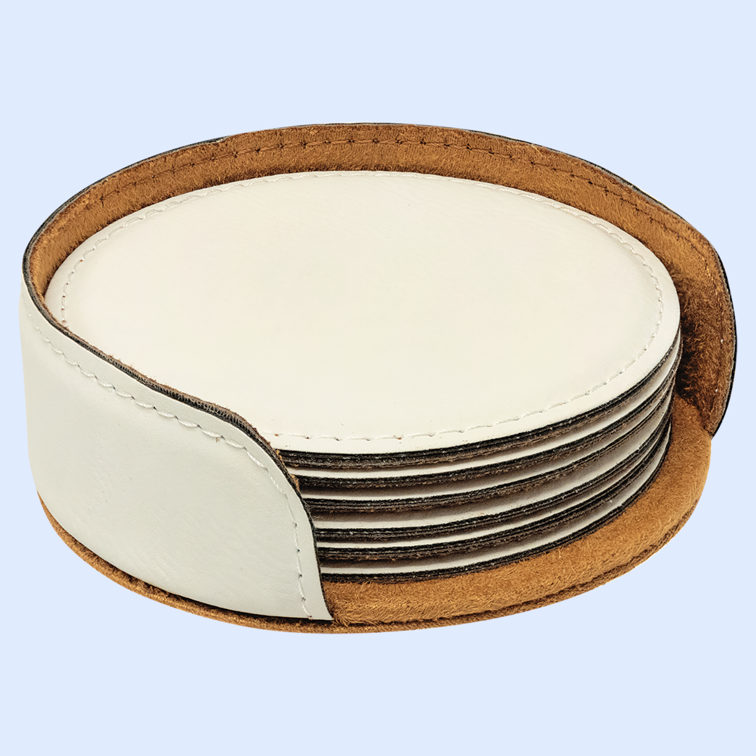 LASERABLE LEATHERETTE COASTER SETS ROUND