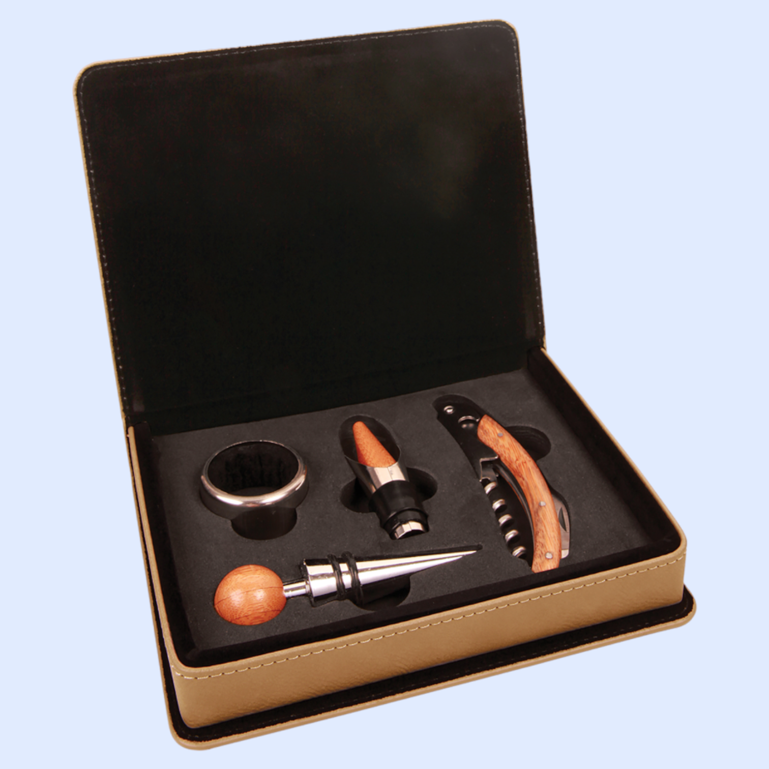 LASERABLE LEATHERETTE 4-PIECE WINE TOOL SET