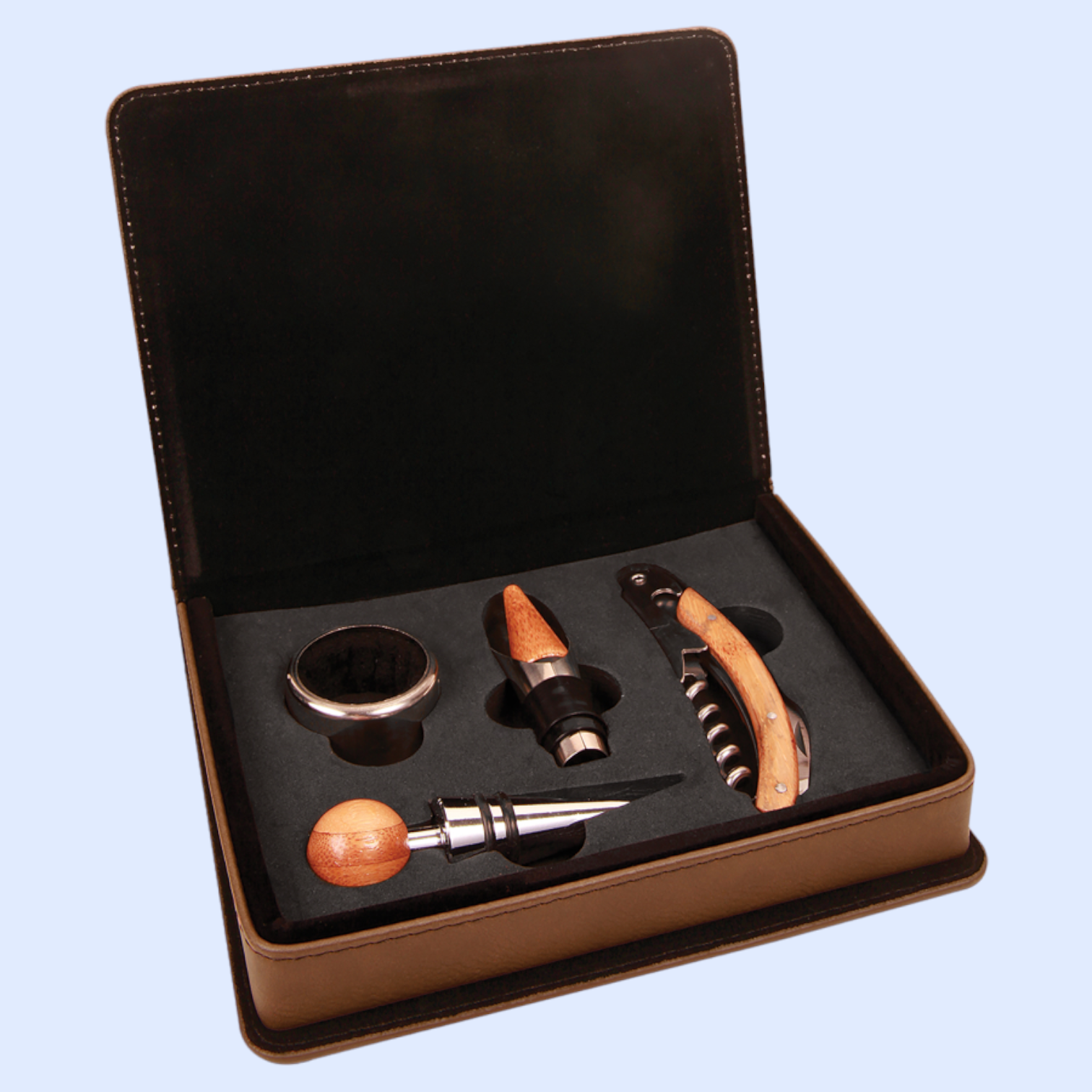 LASERABLE LEATHERETTE 4-PIECE WINE TOOL SET