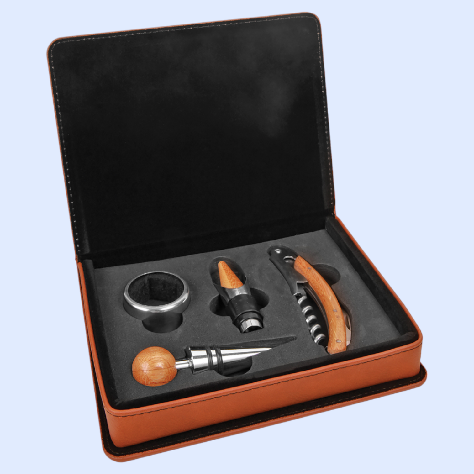 LASERABLE LEATHERETTE 4-PIECE WINE TOOL SET